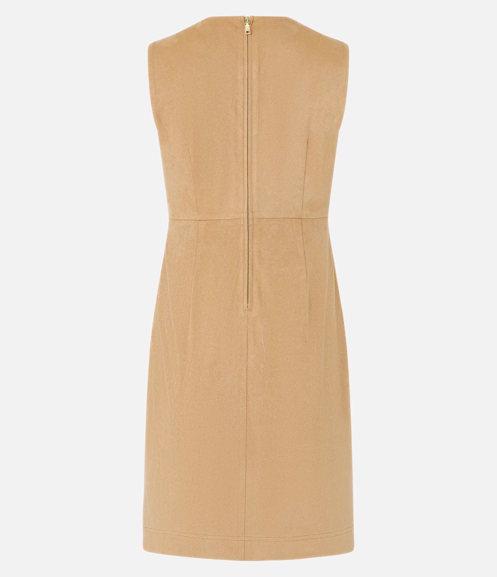 Vestido Curto em Suede Sem Manga com Decote Redondo Bege 6