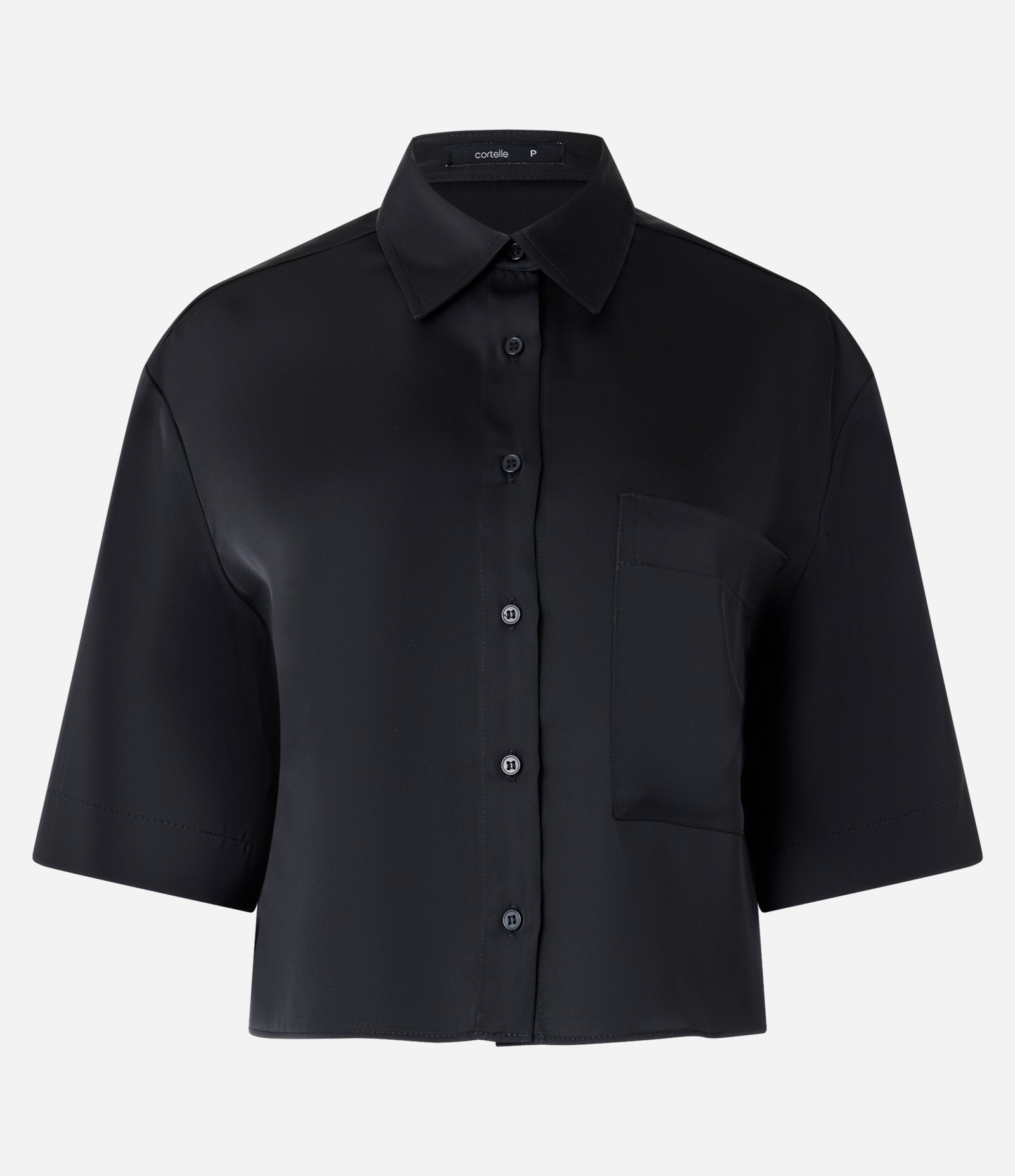 Camisa em Tecido Acetinado com Cava Deslocada Preto 6