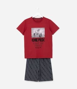 Pijama Curto Infantil com Estampa One Piece - Tam 5 a 14 Anos