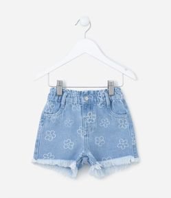 Short Infantil em Jeans com Barra Desfiada e Estampa Floral - Tam 1 a 5 Anos