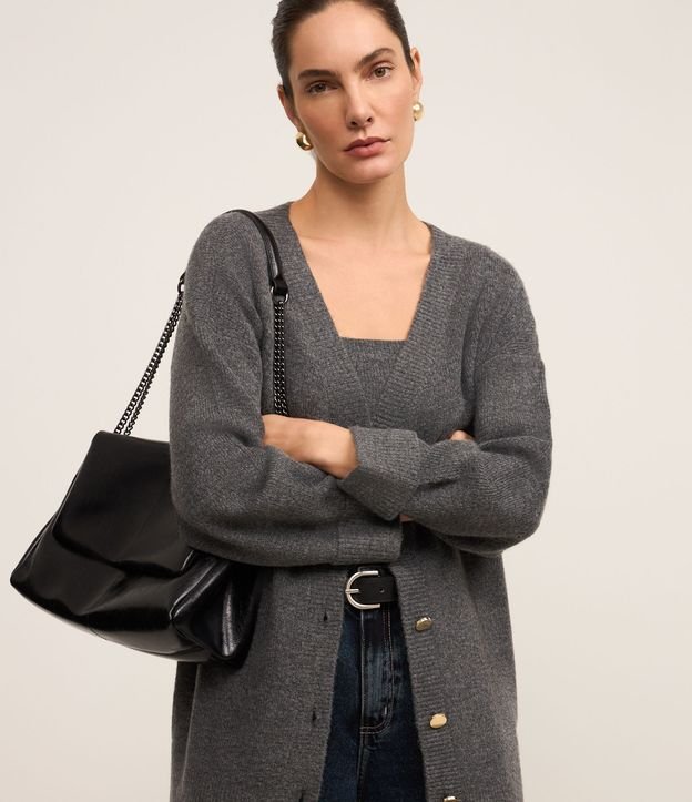 Cardigan Alongado em Tricô com Lã e Fundo Mescla