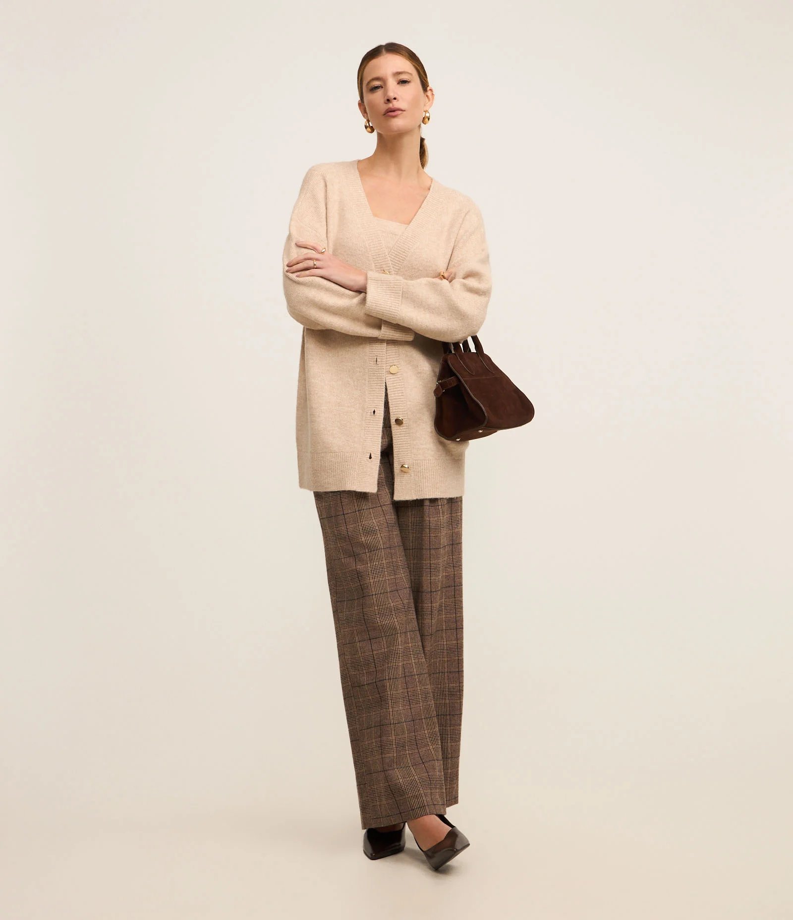 Cardigan Alongado em Tricô com Lã e Fundo Mescla Bege 2