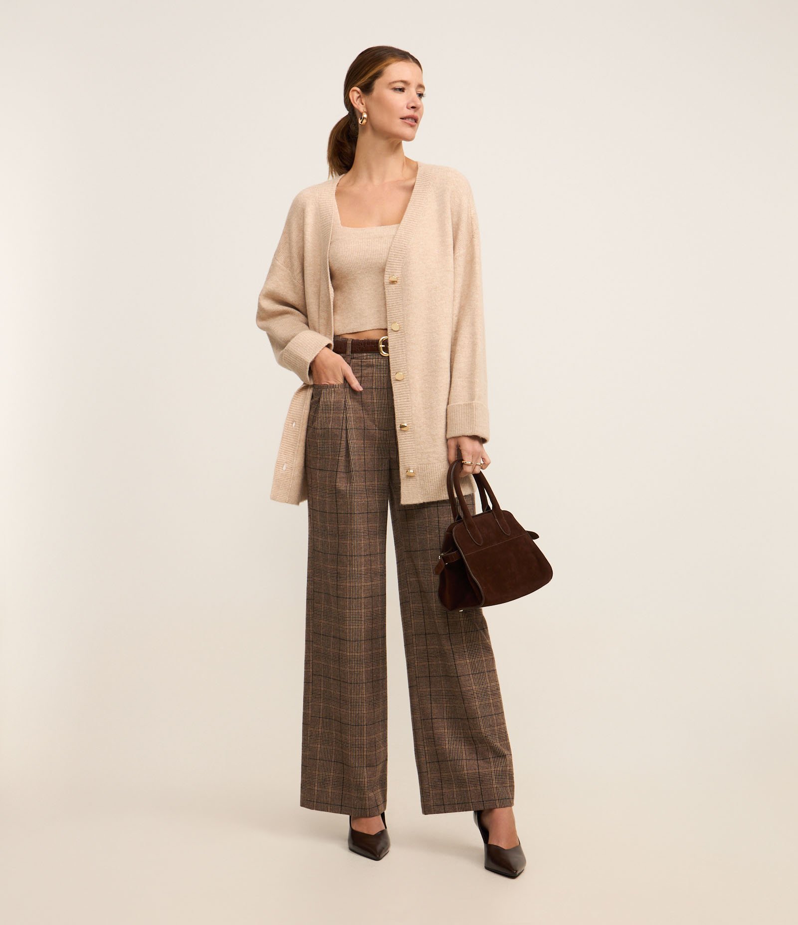 Cardigan Alongado em Tricô com Lã e Fundo Mescla Bege 3