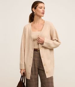 Cardigan Alongado em Tricô com Lã e Fundo Mescla