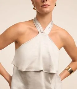 Blusa Frente Única com Gola Halter de Laço