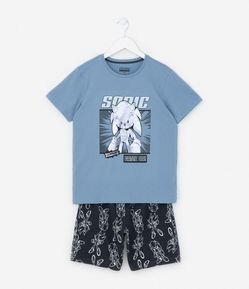 Pijama Curto Infantil com Estampa do Sonic - Tam 5 a 14 Anos