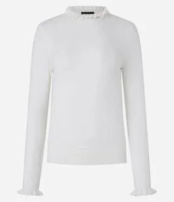 Suéter em Tricô com Frufru na Golinha Alta e Punho