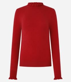 Suéter em Tricô com Frufru na Golinha Alta e Punho