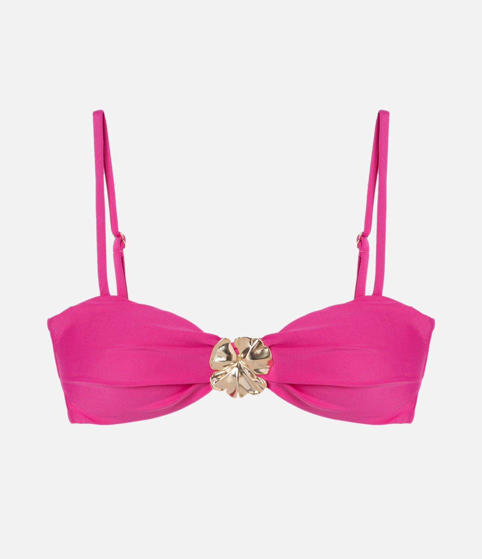 Biquíni Top Bandeau com Flor Metalizada Rosa Escuro 5
