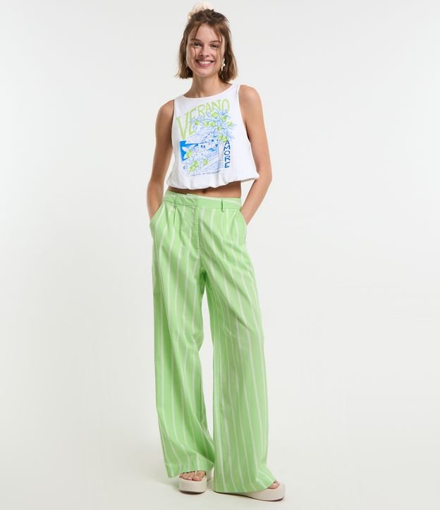Blusa sem Manga Cropped em Algodão e Estampa Verano