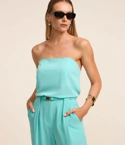 Blusa Tomara que Caia Crepe com Franzido nas Costas