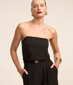 Blusa Tomara que Caia Crepe com Franzido nas Costas