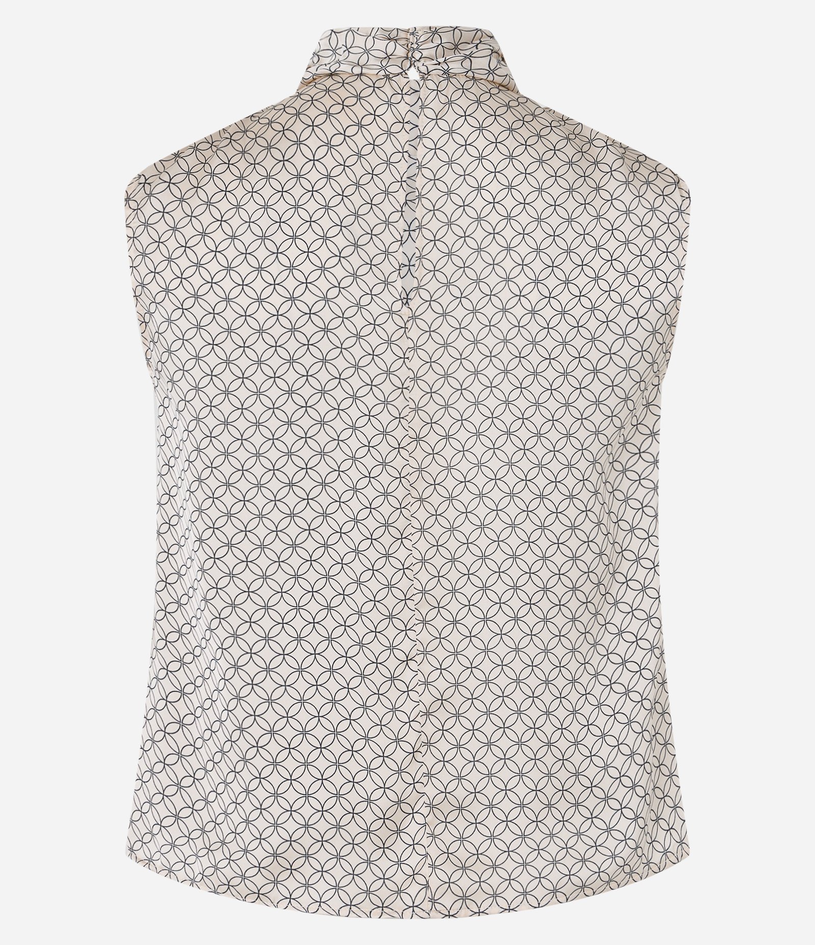 Blusa Sem Manga Acetinada com Gola Alta Drapeada e Estampa Geométrica Prata 6
