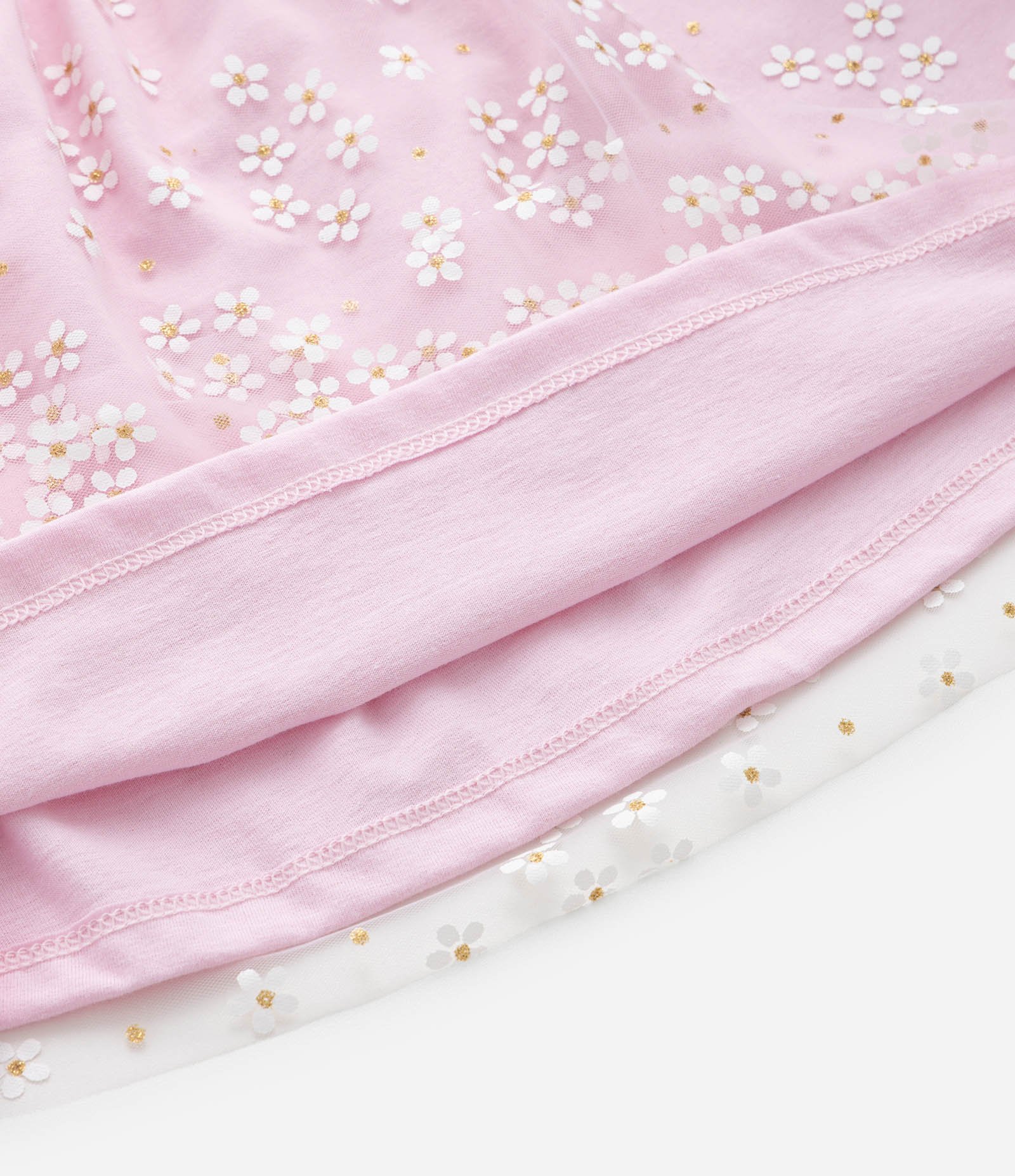 Vestido Infantil em Tule com Estampa de Florzinhas com Glitter - Tam 1 a 5 Anos Rosa 5