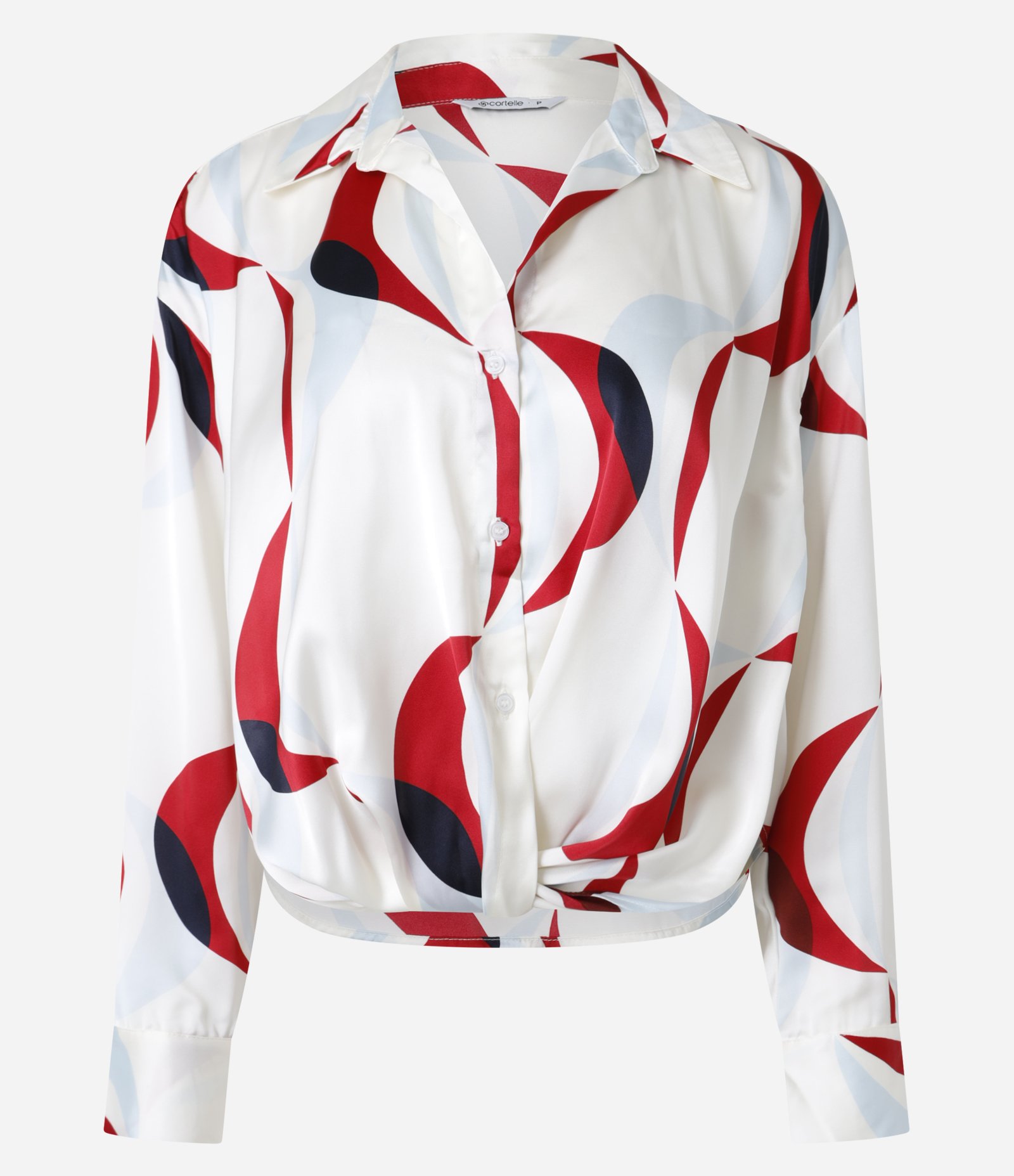 Camisa Acetinada com Torcido e Estampa Geométrica Branco 5