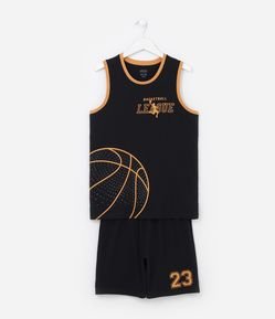 Pijama Curto Infantil com Estampa Uniforme de Basquete - Tam 5 a 14 Anos