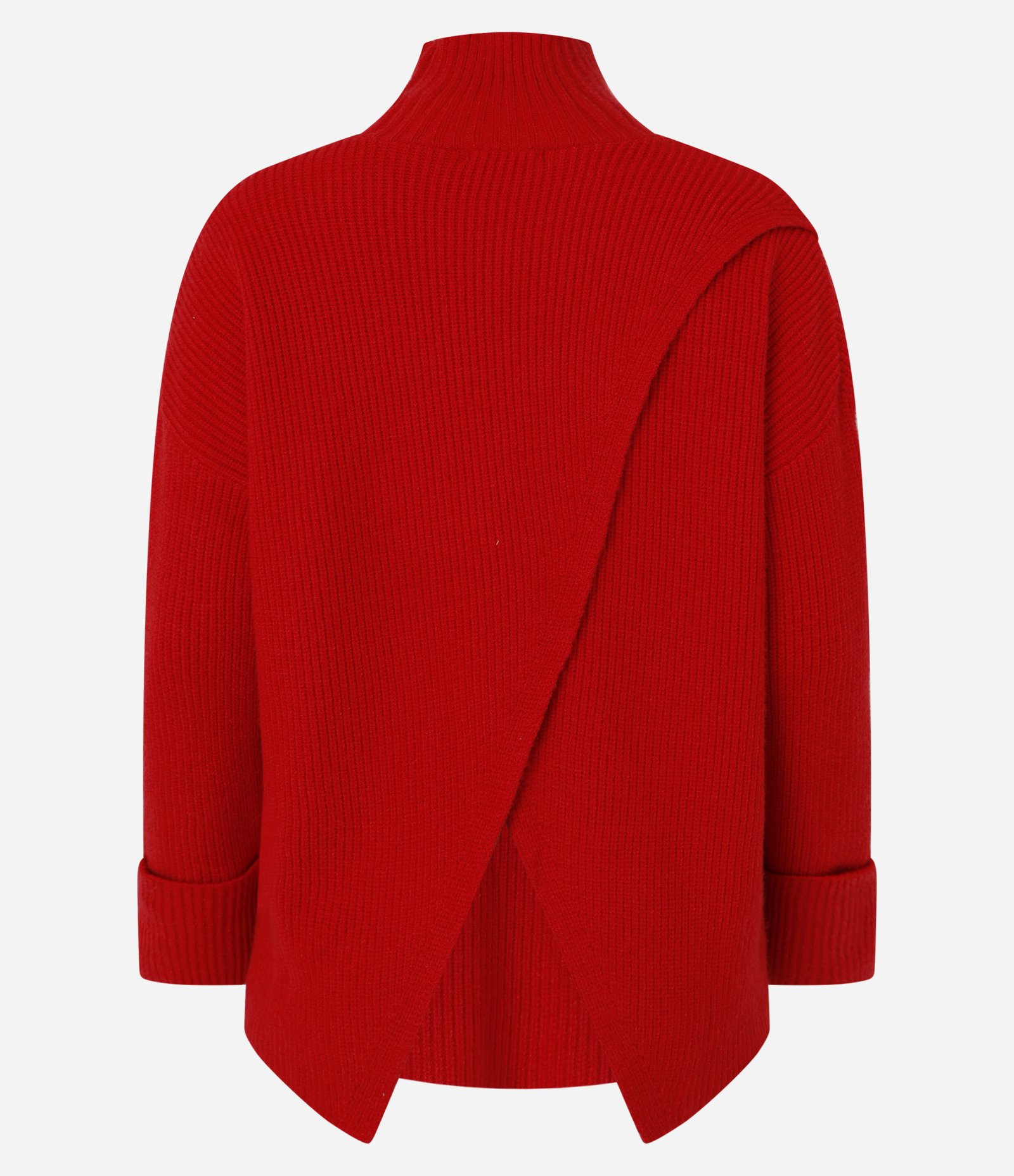 Suéter Alongado em Tricô com Transpassado nas Costas Vermelho 8