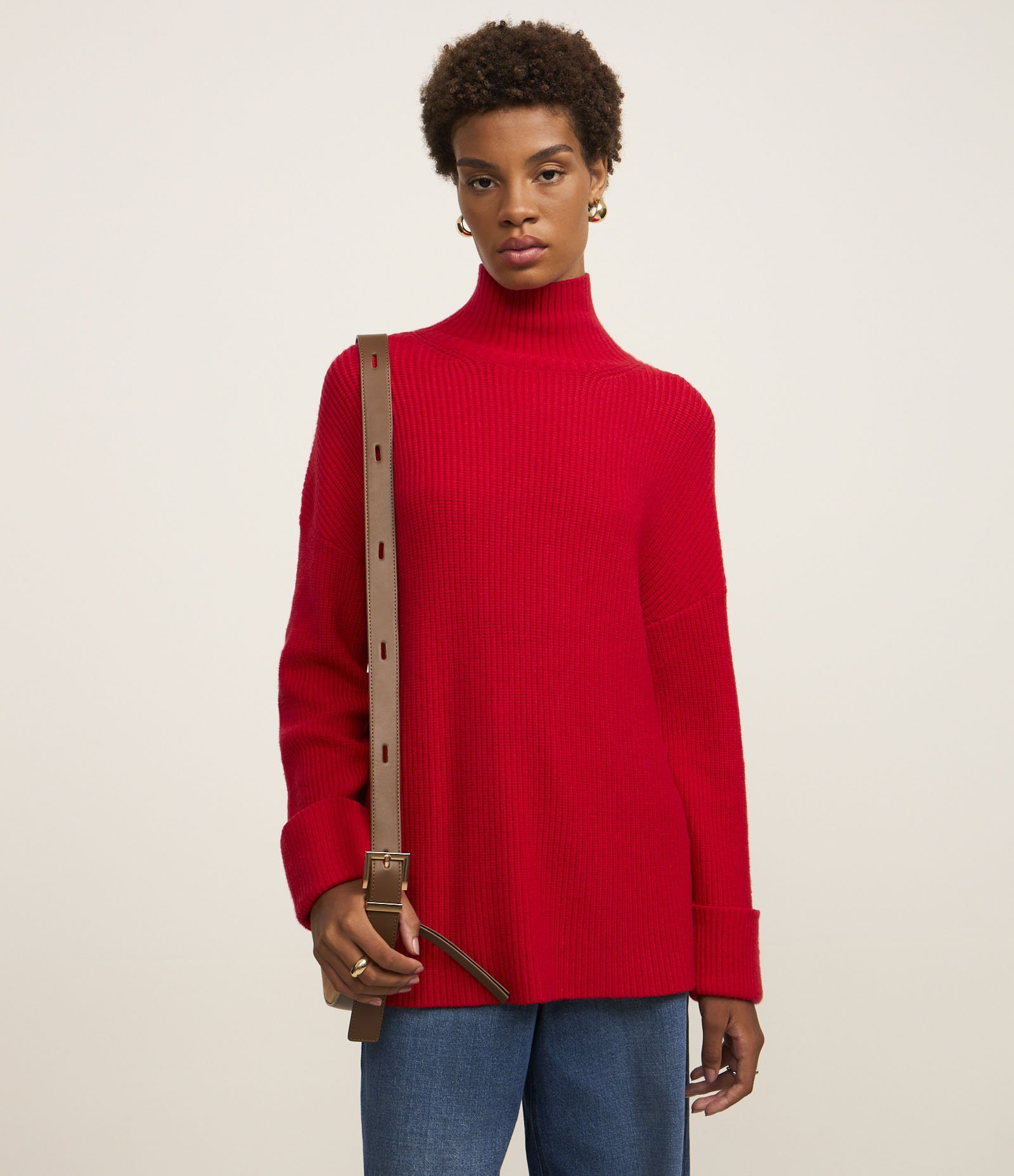 Suéter Alongado em Tricô com Transpassado nas Costas Vermelho 1