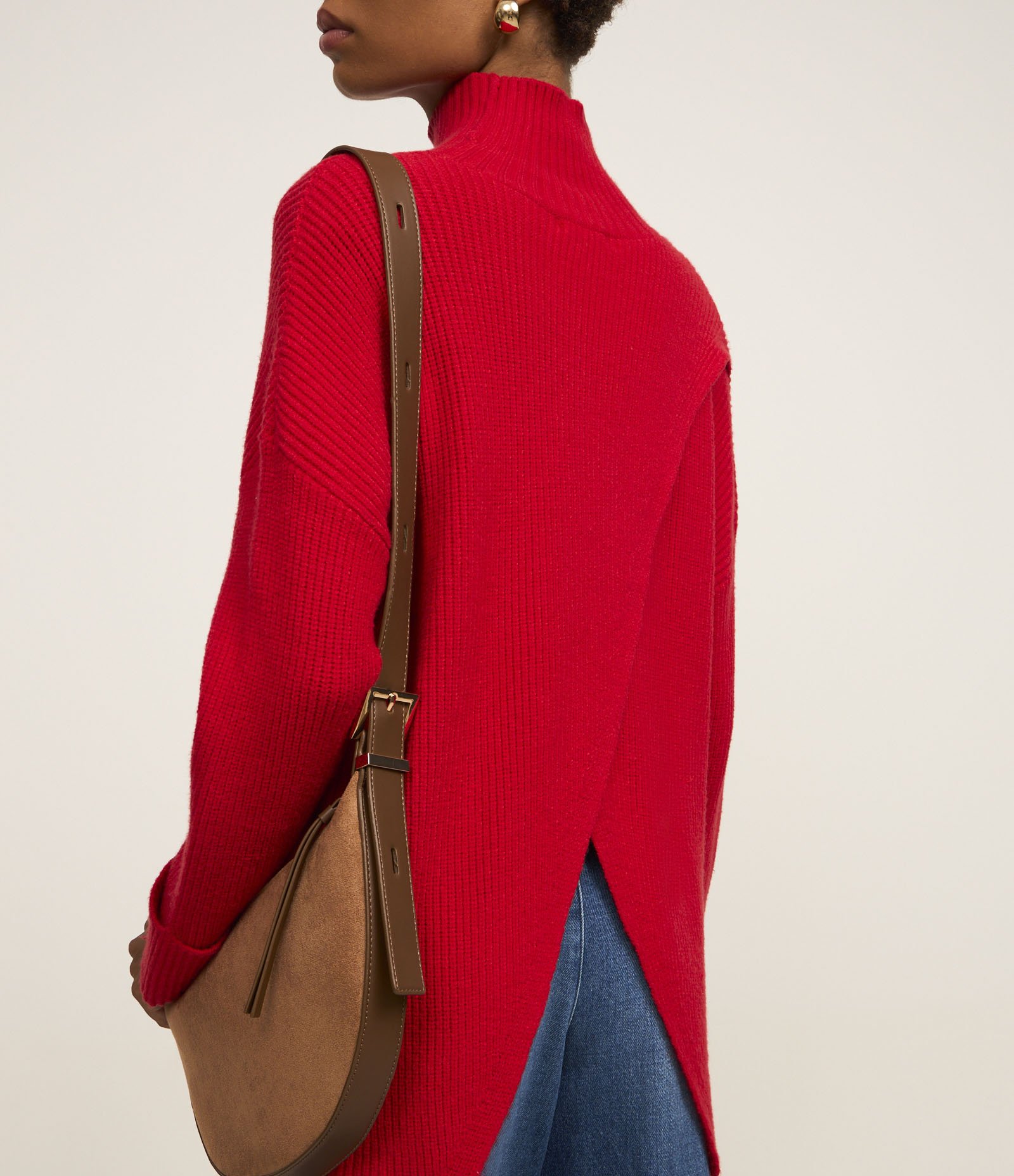 Suéter Alongado em Tricô com Transpassado nas Costas Vermelho 4