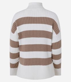 Suéter Tricô com Gola Alta e Estampa Listrada