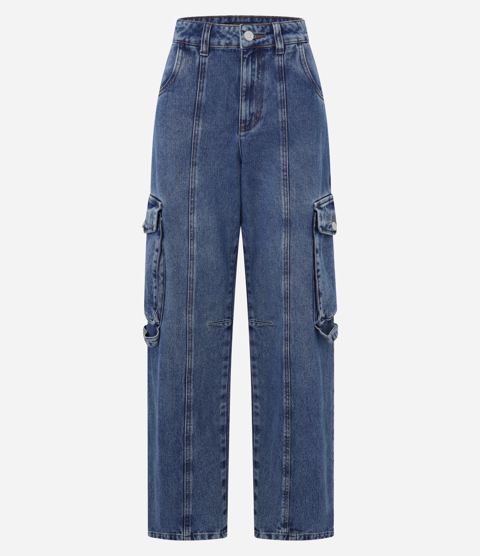 Calça Reta em Jeans com Recorte e Bolso Cargo na Lateral Médio 6