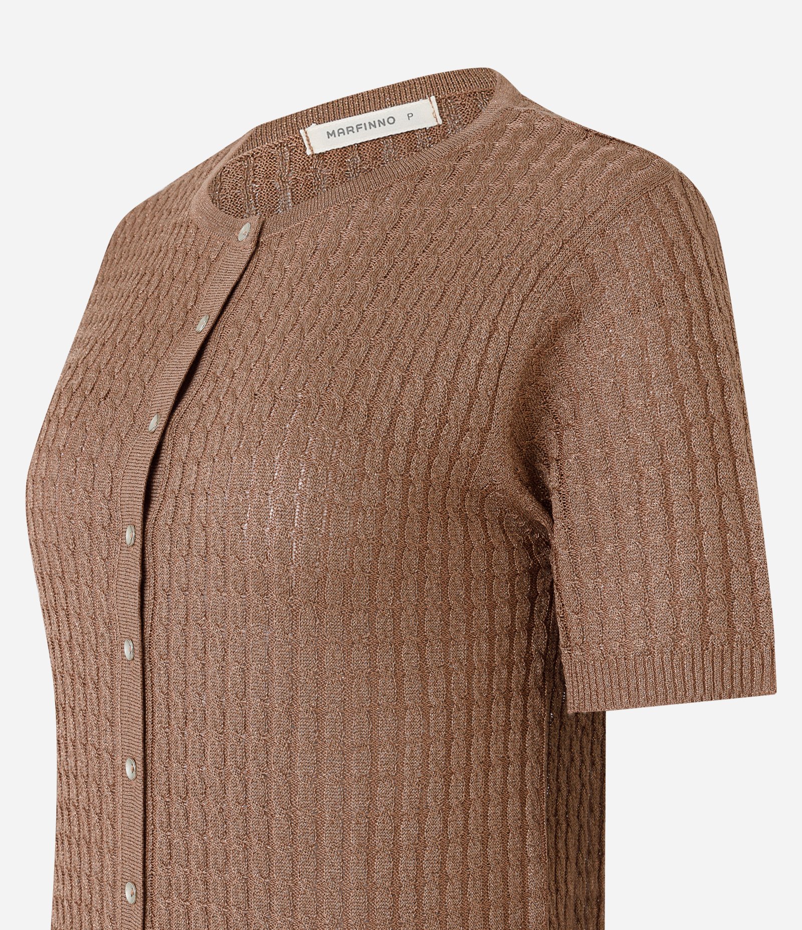 Blusa em Tricô Texturizado com Abotoamento Marrom Terroso 6