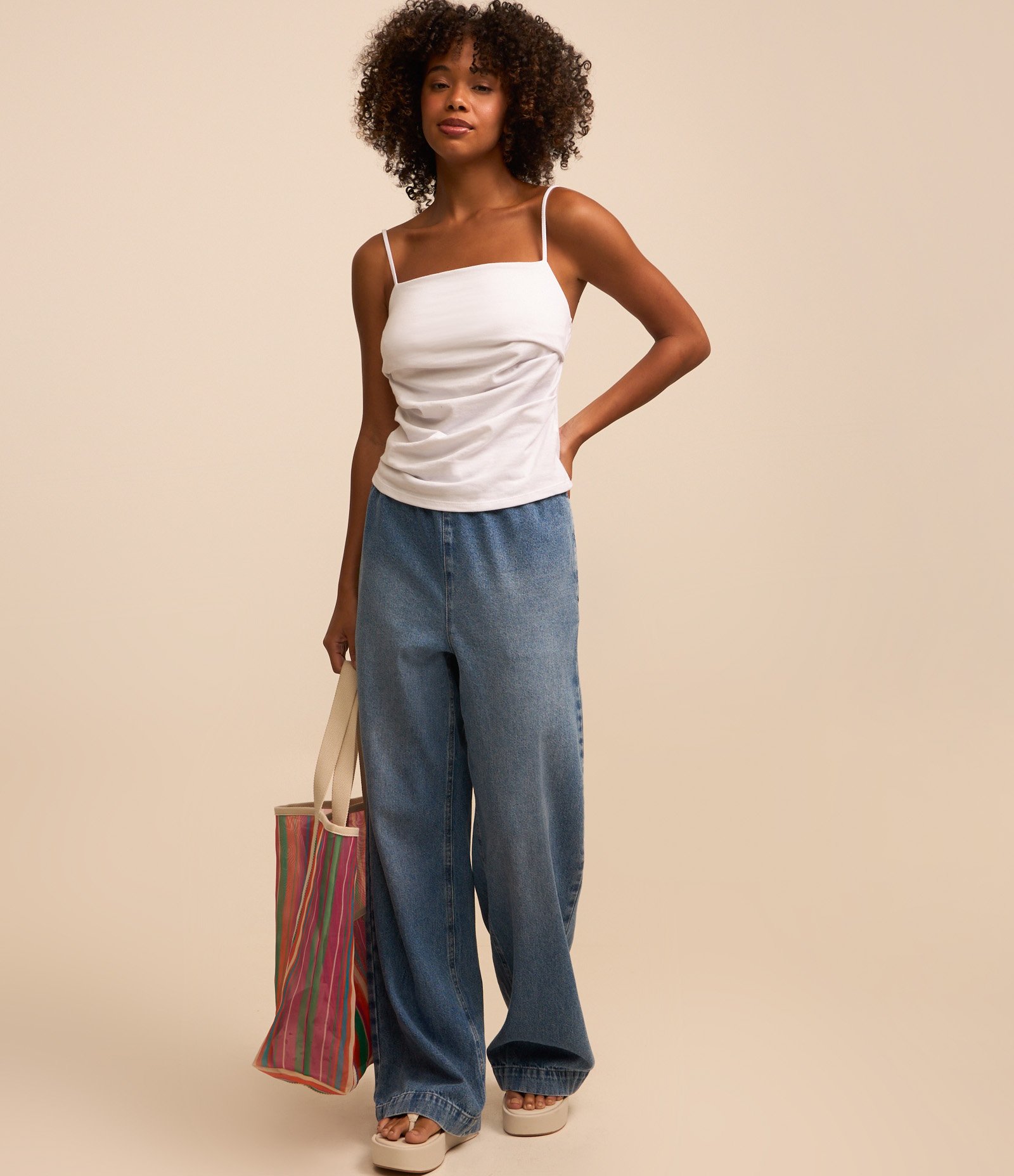 Blusa de Alça em Algodão com Drapeado Branco 2