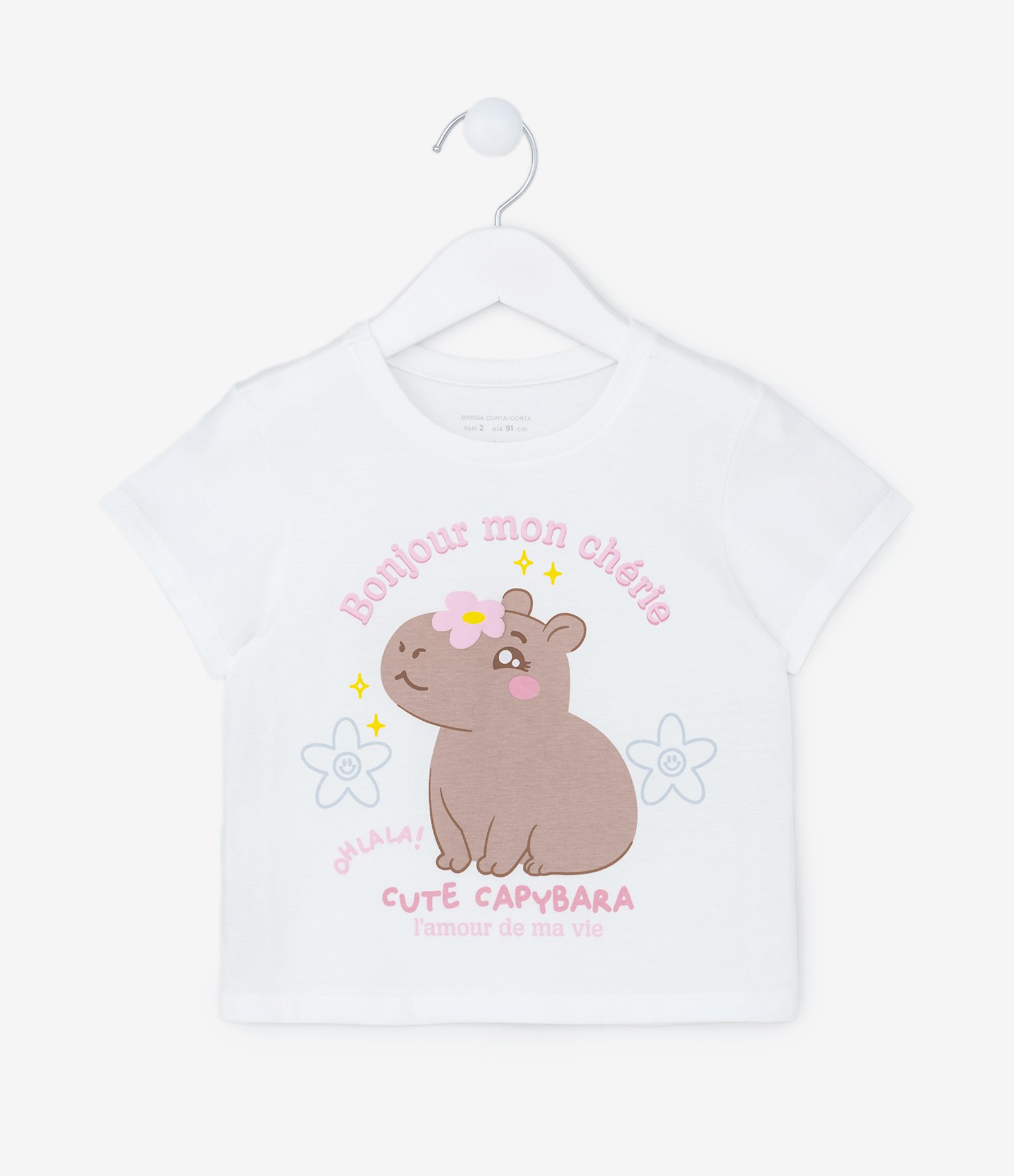Blusa Infantil em Algodão com Estampa Capivarinha - Tam 1 a 5 Anos Branco Neve 1