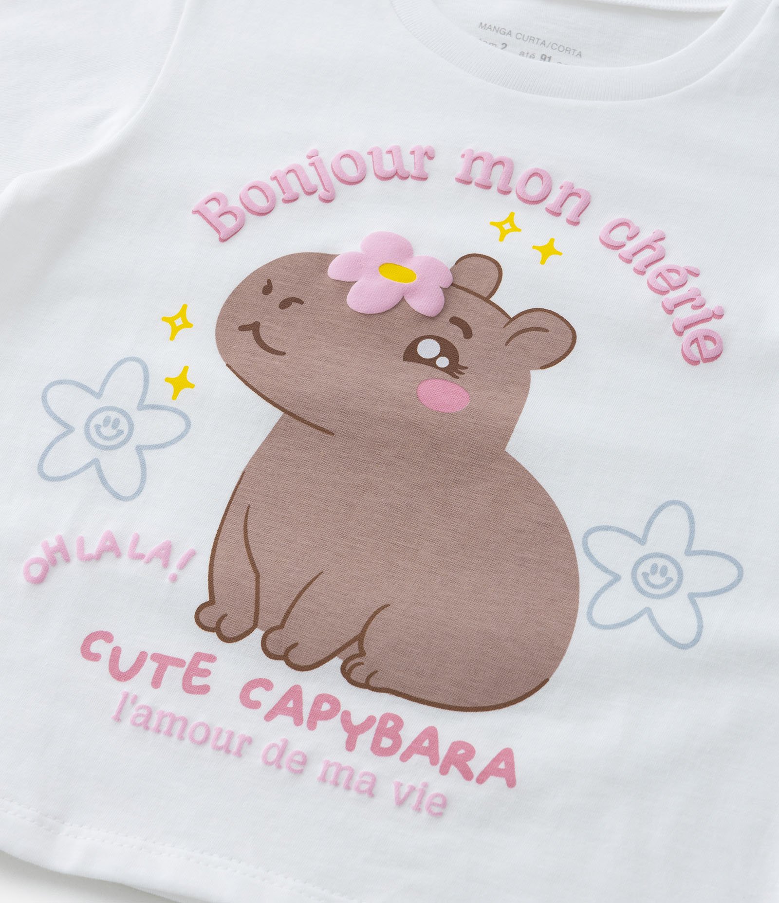 Blusa Infantil em Algodão com Estampa Capivarinha - Tam 1 a 5 Anos Branco Neve 4