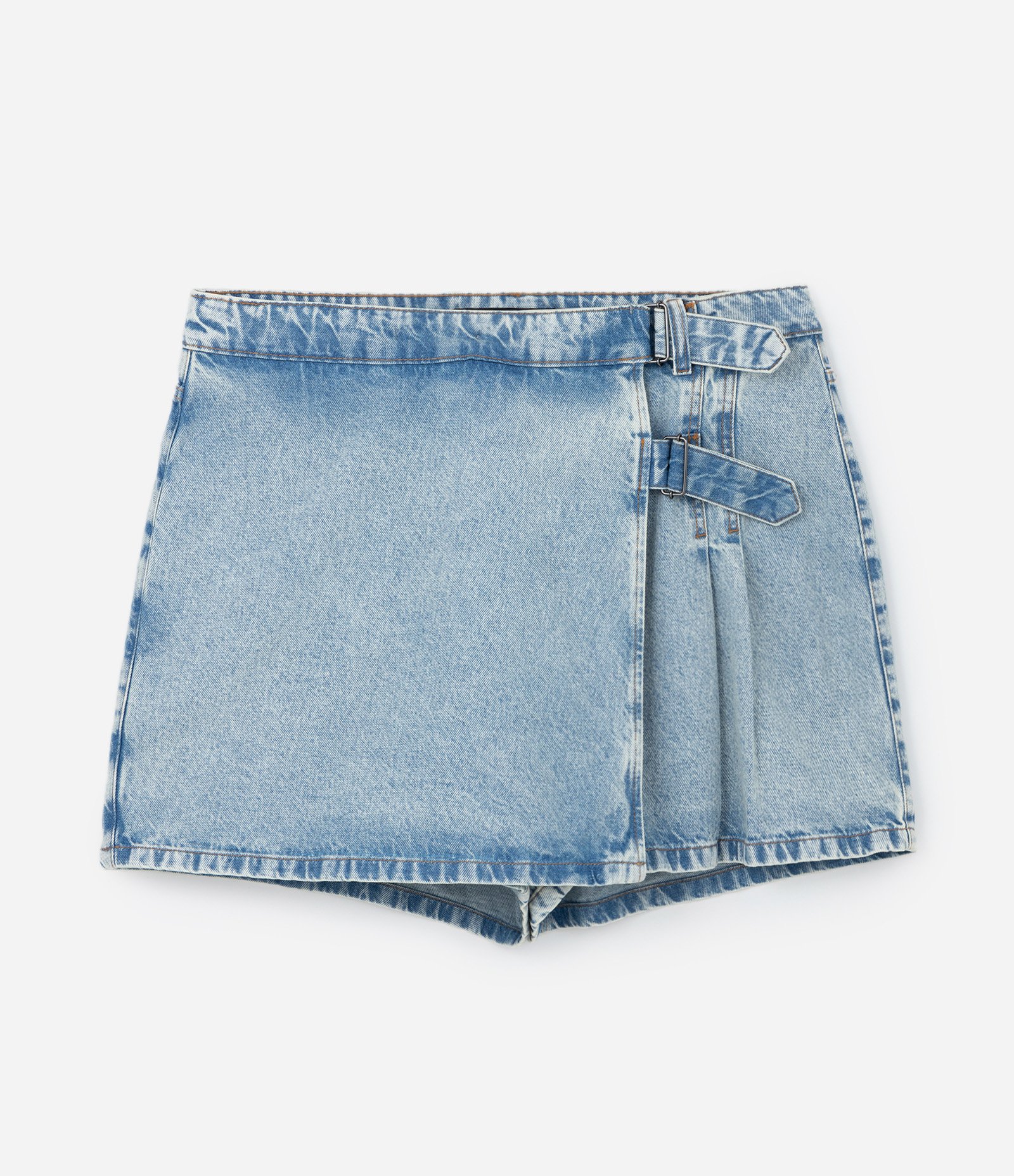 Short Saia em Jeans com com Fivelas Curve & Plus Size Azul 5