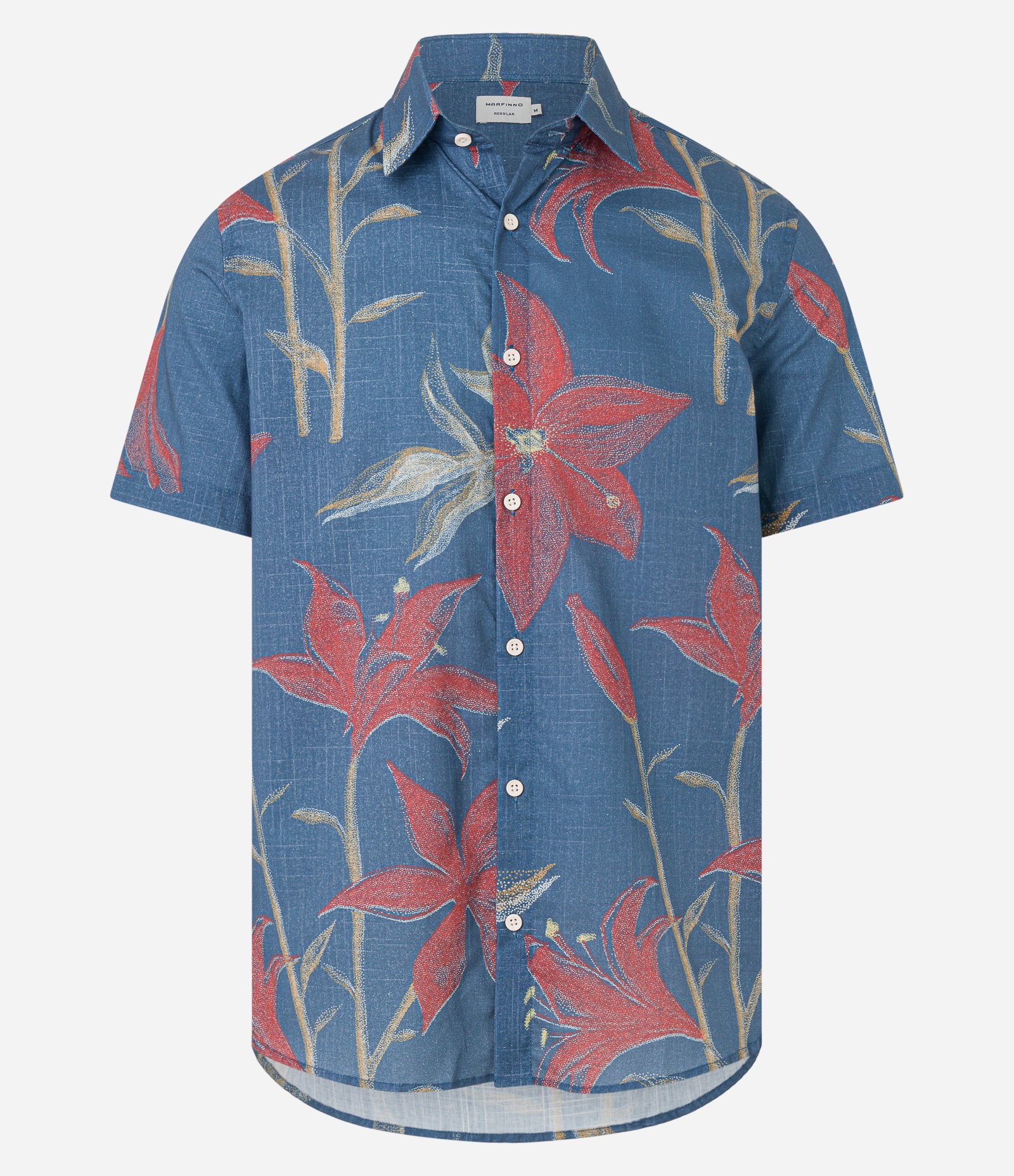 Camisa Regular em Voil com Estampa Pontilhada Floral Azul 5