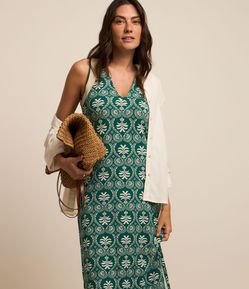 Vestido Sem Manga em Viscose com Coqueiros Estampados