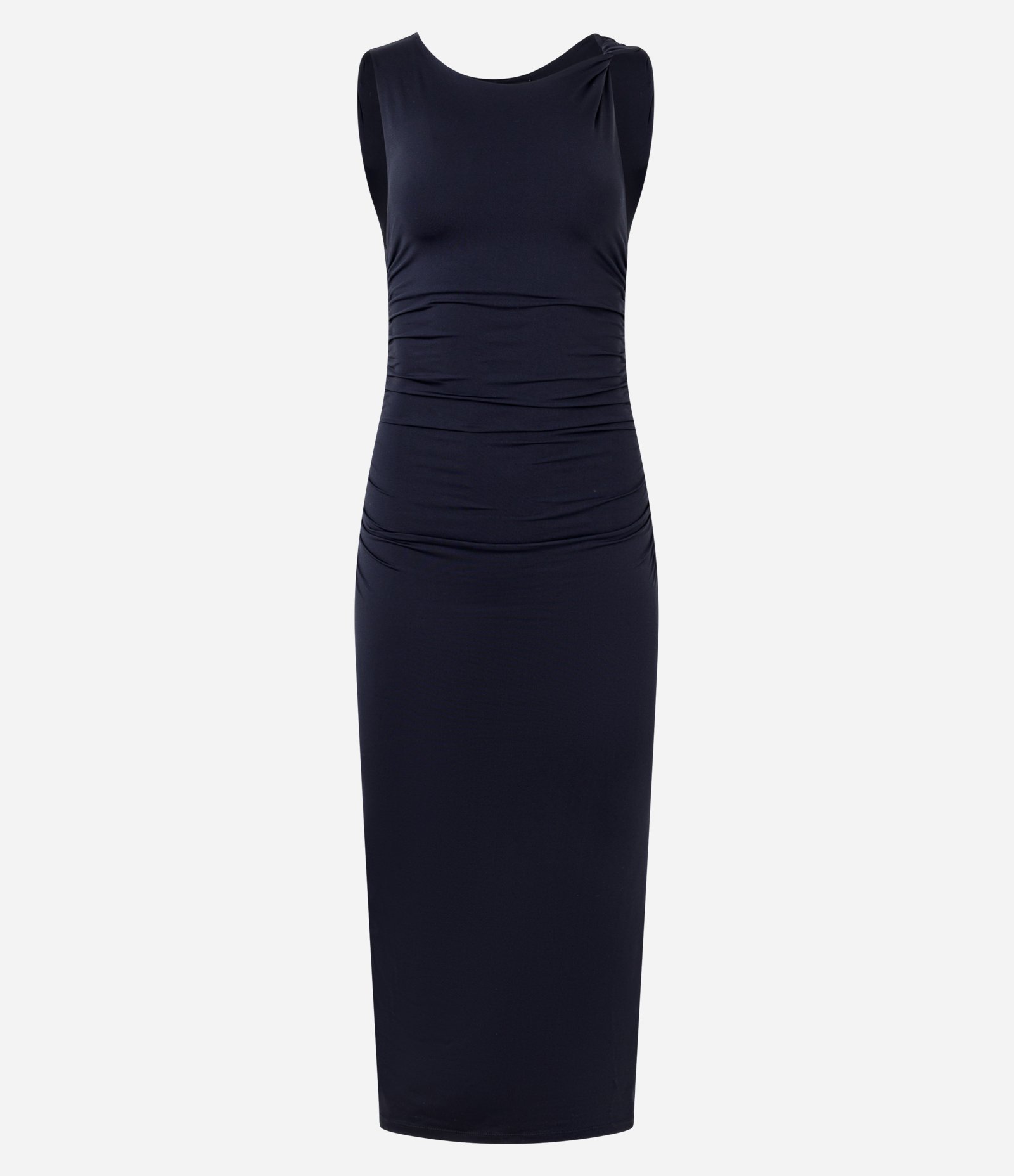 Vestido Reto Midi Sem Manga em Poliamida com Torcido Preto 6