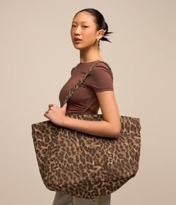 Bolsa Shopper com Alça Dupla e Estampa de Onça