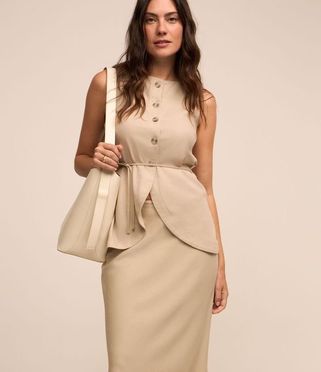 Saia Midi em Linho e Viscose com Amarração na Cintura