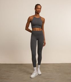 Calça Legging Esportiva Canelada Sem Costura com Cintura Alta