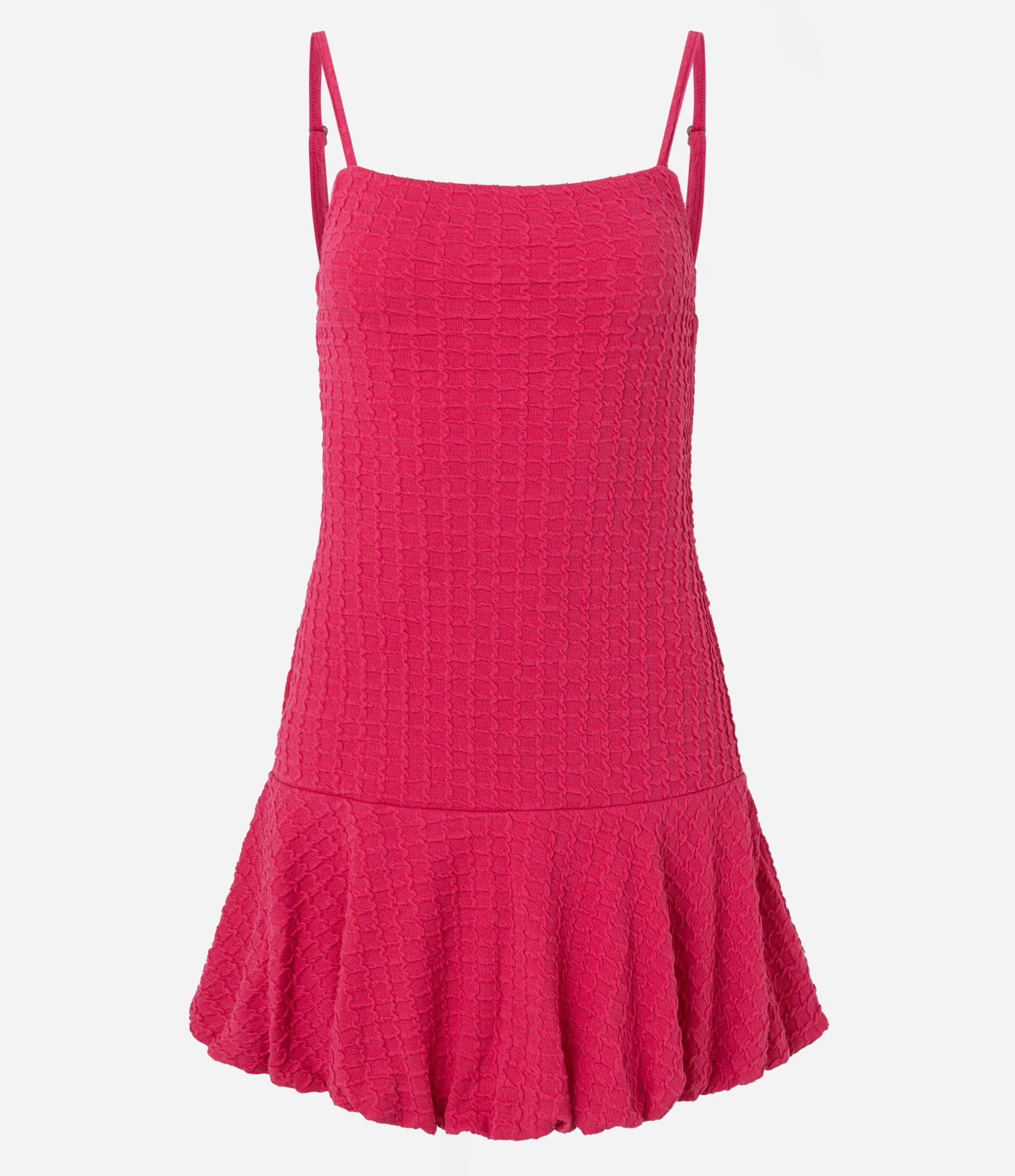Vestido Curto de Alça em Viscose Texturizada com Efeito Balonê Rosa 4