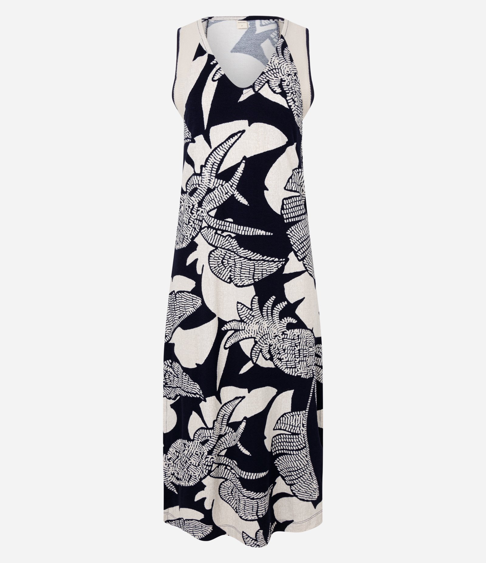 Vestido Evasê Midi em Viscose com Estampa Folhagem Abacaxi Azul/Off White 5