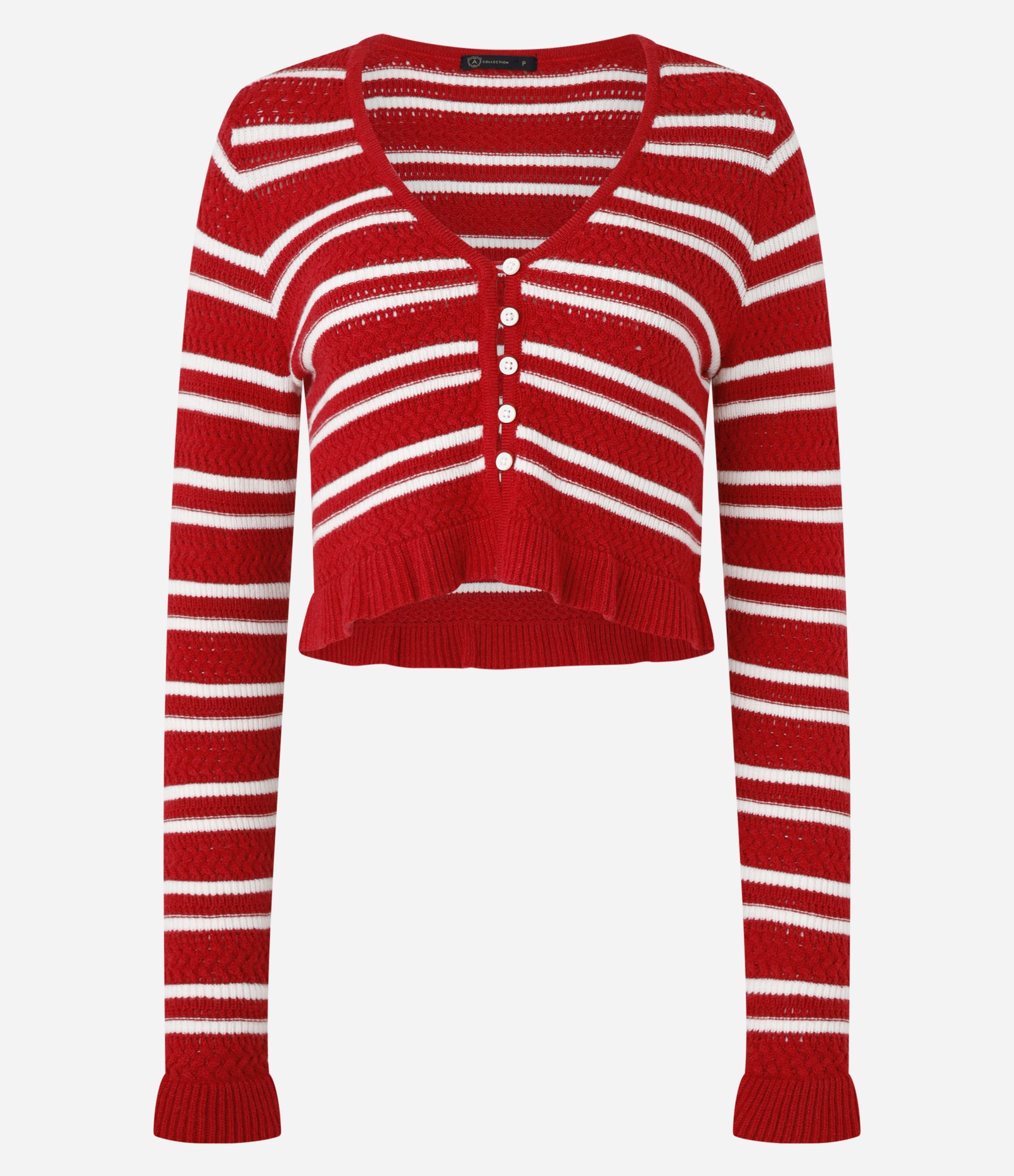 Cardigan Listrado em Tricô com Decote V Vermelho 6