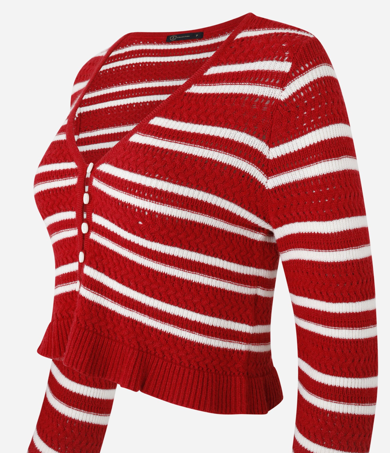 Cardigan Listrado em Tricô com Decote V Vermelho 7