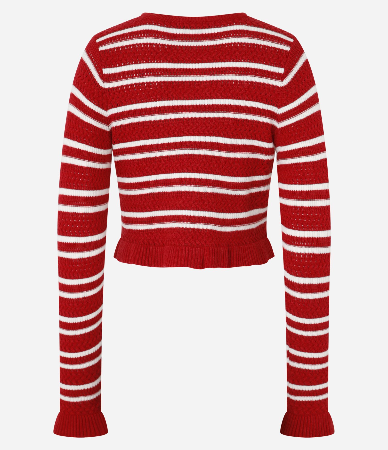 Cardigan Listrado em Tricô com Decote V Vermelho 8