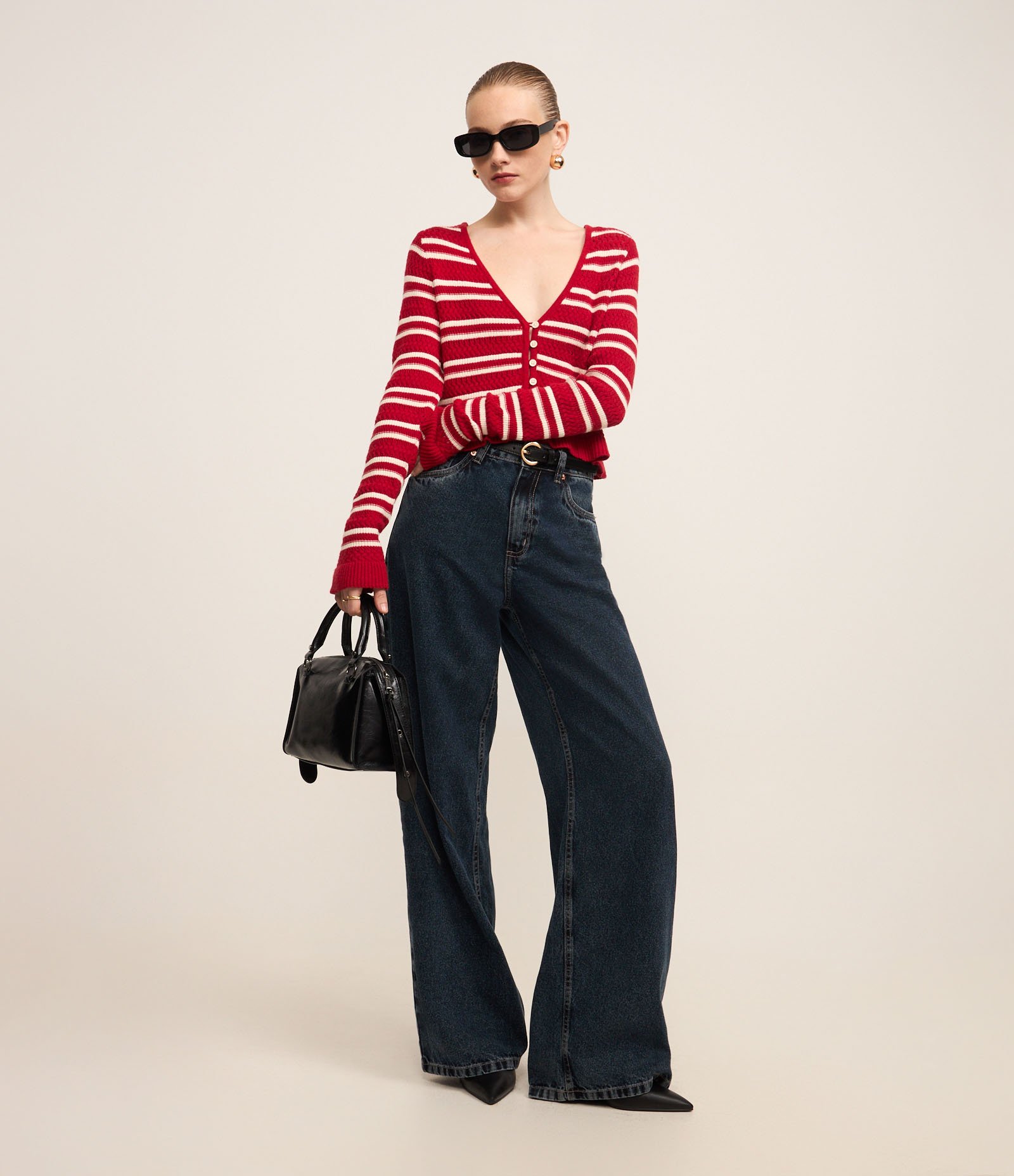 Cardigan Listrado em Tricô com Decote V Vermelho 2