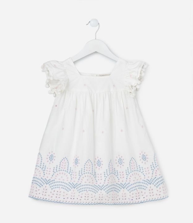 Vestido Infantil em Laise com Bordado na Barra - Tam 1 a 5 Anos