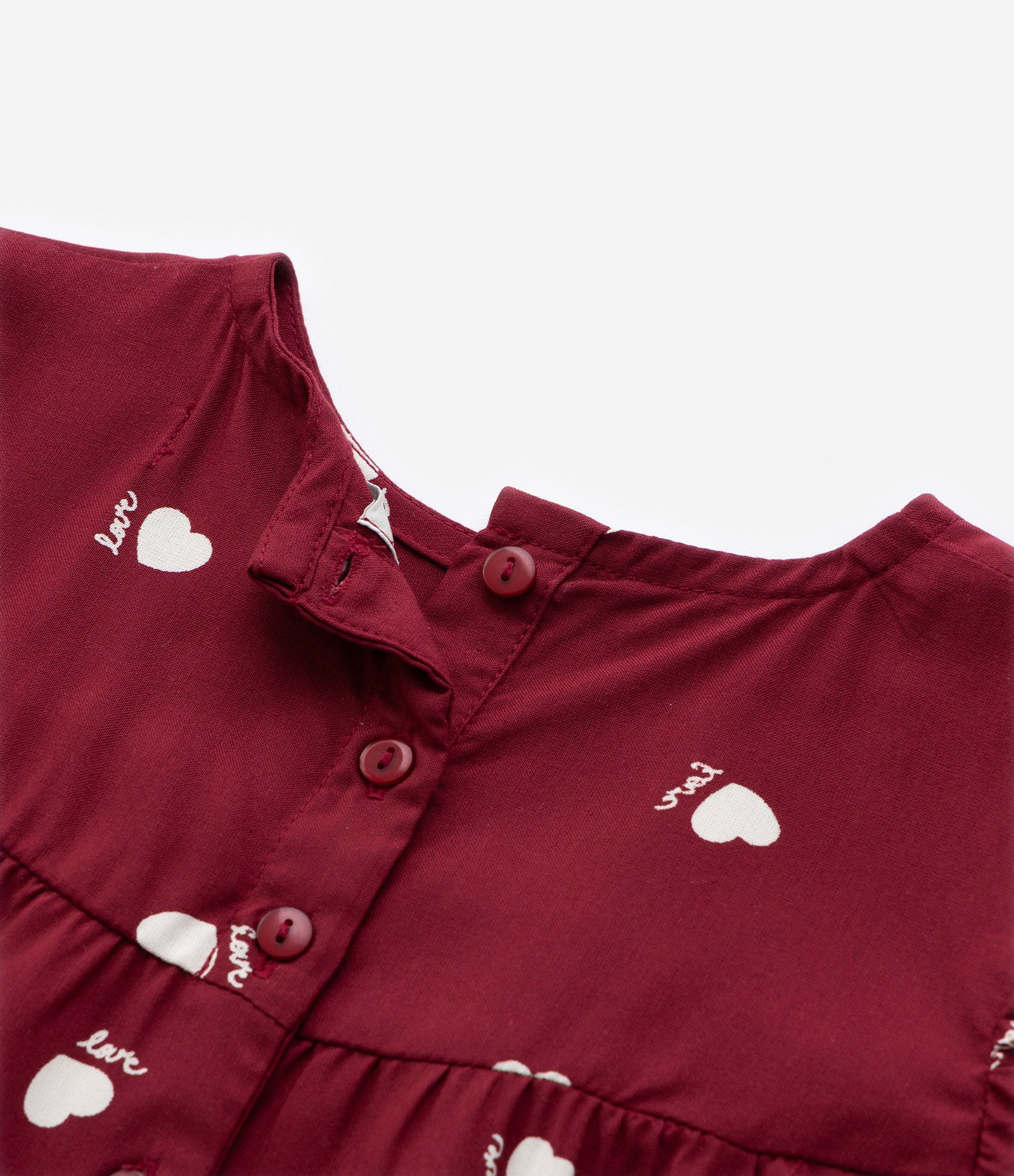 Vestido Infantil com Babados e Estampa Corações - Tam 1 a 5 Anos Vermelho Bordô 3