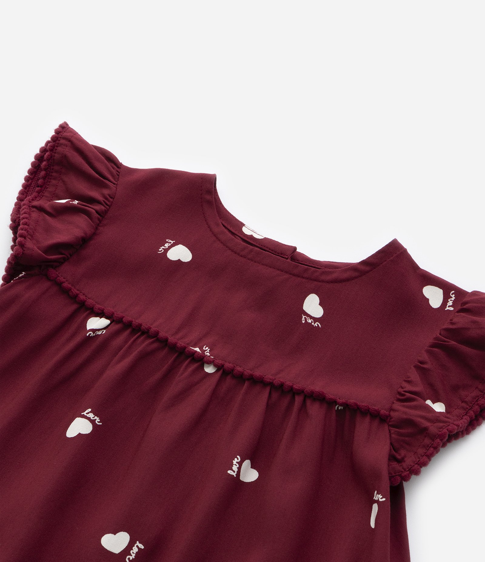 Vestido Infantil com Babados e Estampa Corações - Tam 1 a 5 Anos Vermelho Bordô 5