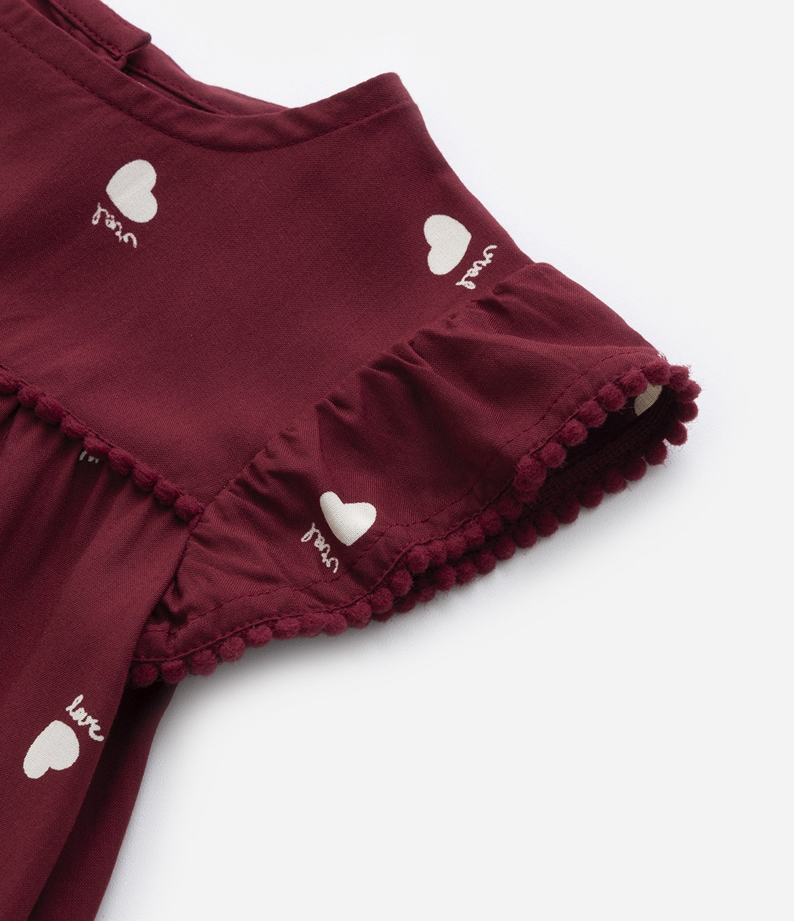 Vestido Infantil com Babados e Estampa Corações - Tam 1 a 5 Anos Vermelho Bordô 6