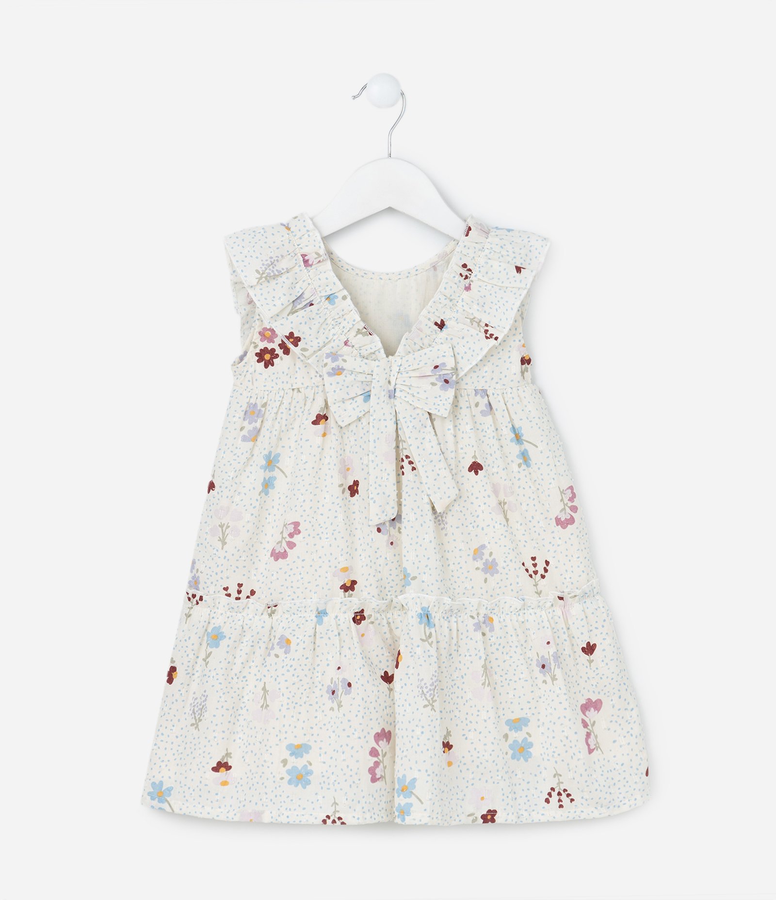 Vestido Infantil Estampado de Flores com Babados e Laço - Tam 1 a 5 anos Off White 2