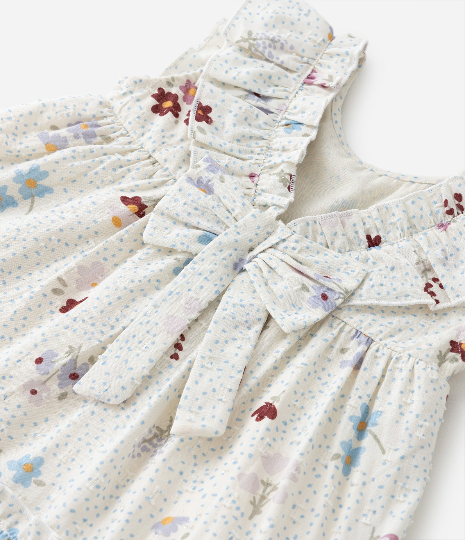 Vestido Infantil Estampado de Flores com Babados e Laço - Tam 1 a 5 anos Off White 4