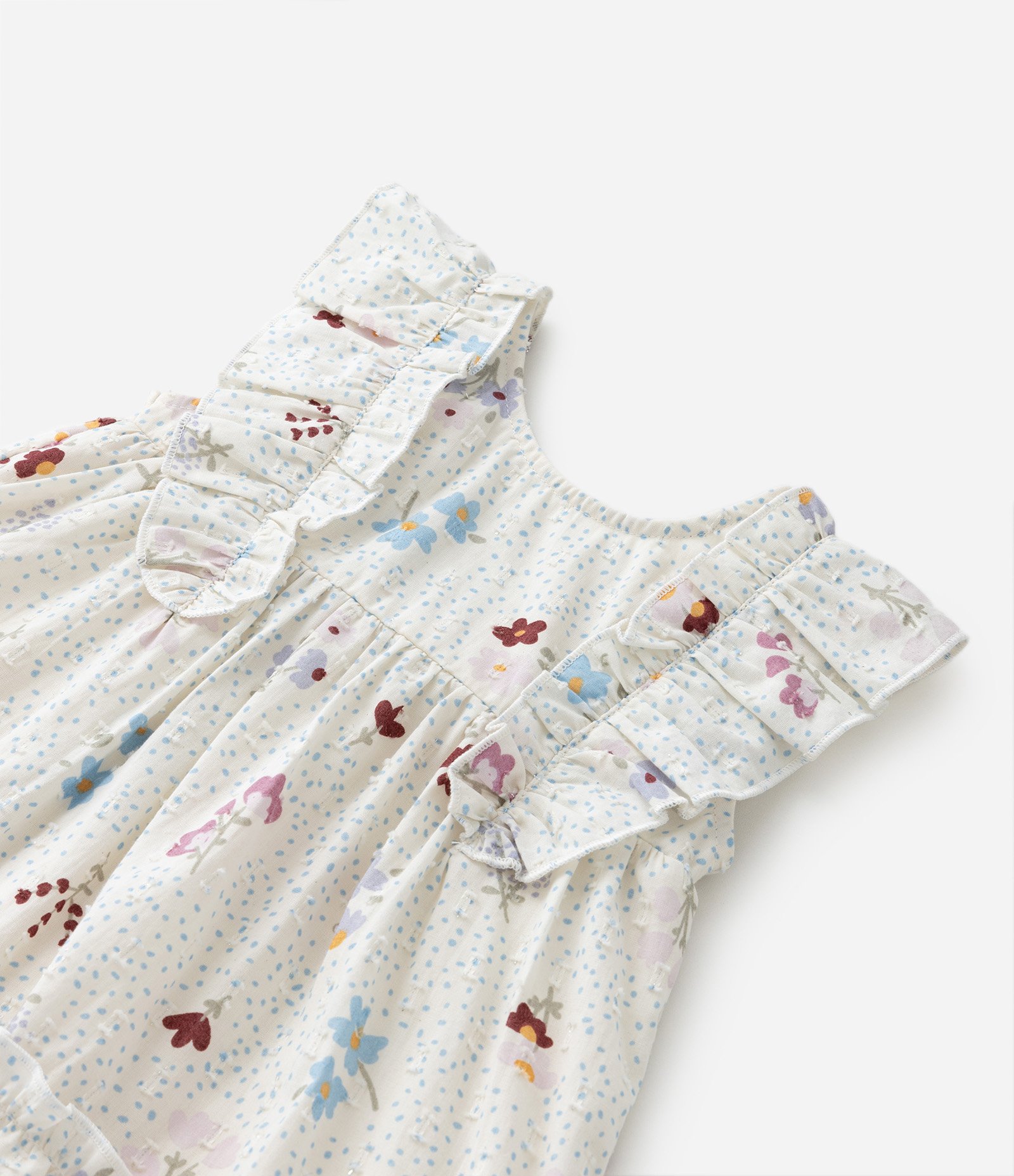Vestido Infantil Estampado de Flores com Babados e Laço - Tam 1 a 5 anos Off White 7