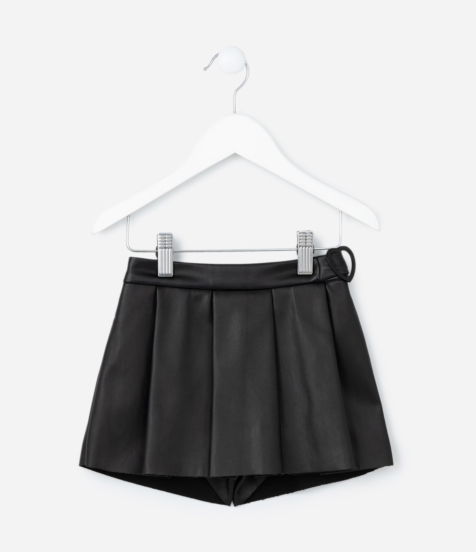 Short Saia Infantil Plissada com Coração Lateral - Tam 1 a 5 Anos Preto 1